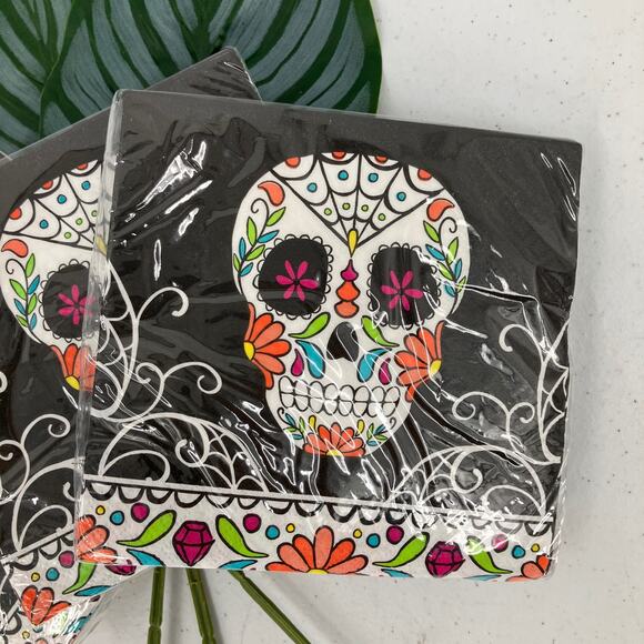 Unique Day Of The Dead Sugar Skull Black White Halloween Paper Desert Napkin Set - Picture 4 of 4